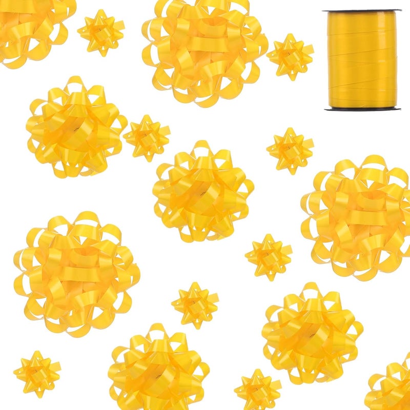 FORBINBO 25 Pcs Gift Bows Assortment - 3 Size Gift Bowsand 1 Crimped Curling Ribbons, Perfect for Christmas, Holiday，Birthdays, Weddings, Baby/Bridal Showers, Party (Yellow) - Image 1